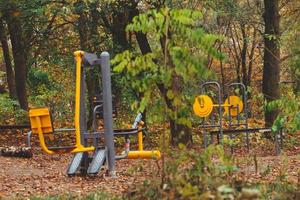 kroppsbyggare simulatorer tränare utomhus i höstens stadspark foto