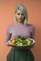 ai genererad friska äter - en tallrik av grönsaker foto