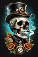 ai genererad steampunk skalle vape stil illustration foto