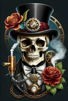 ai genererad steampunk skalle vape stil illustration foto