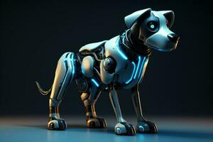 ai genererad hund robot framtida artificiell metallisk teknologi modern cyborg intelligens vetenskap robot lysande ljus ai genererad foto
