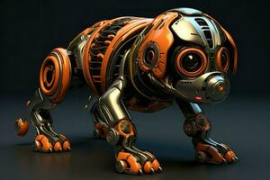 ai genererad hund robot framtida artificiell metallisk teknologi modern cyborg intelligens vetenskap robot ai genererad foto