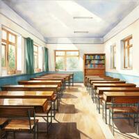 ai genererad vattenfärg illustration av tömma skola klass foto