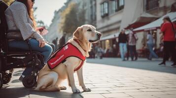 ai genererad Foto av en service hund tillhandahålla Stöd till en person. generativ ai