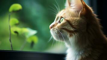 ai genererad Foto av en katt med ljus grön ögon stirrande avsikt. generativ ai