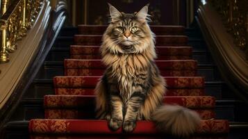 ai genererad Foto av en kungligt utseende katt Sammanträde majestätiskt. generativ ai