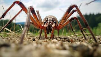 ai genererad Foto av harvestman Spindel på en jord. generativ ai