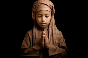 ai genererad en ung barn i en hijab bön- foto