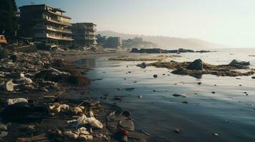 ai genererad en Foto av en kust stad påverkade förbi marin förorening. generativ ai