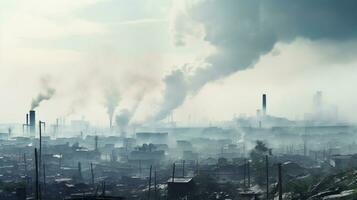ai genererad en Foto av en stad horisont delvis dolt förbi fabrik rök. generativ ai