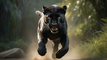 ai genererad svart panterns ge sig på, realistisk bilder av vild djur- attacker foto