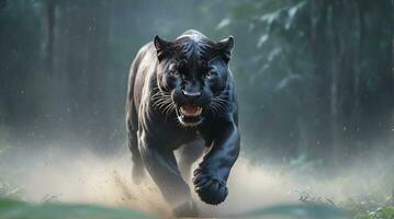 ai genererad svart panterns ge sig på, realistisk bilder av vild djur- attacker foto