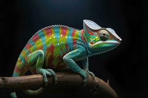 ai genererad närbild Foto exotisk reptil av kameleont med olika färger av natur