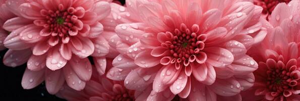 ai genererad krysantemum blomma med dagg droppar färgrik palett för st valentines dag tema bakgrund foto