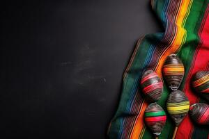 ai genererad färgrik mexikansk maracas på en svart bakgrund foto