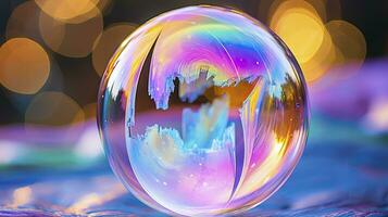 ai genererad bubbla med skön bokeh bakgrund foto