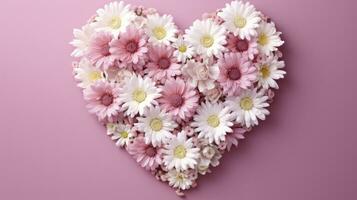 ai genererad blomma hjärta form pastell rosa bakgrund foto