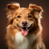 ai genererad realistisk studio Foto söt brun hund med öppen mun, sällskapsdjur hund generativ ai