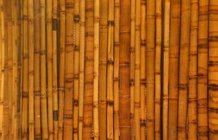 brun bambu textur bakgrund kommande från naturlig bambu sugrör. de orientalisk asiatisk fäktning har en skön gul mönster, staket textur foto