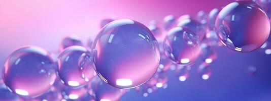 ai genererad generativ ai, abstrakt pastell rosa blå lila bakgrund med regnbågsskimrande magisk luft bubblor, tapet med glas bollar eller vatten droppar foto