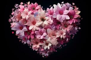 ai genererad en hjärta formad blomma med rosa blommor foto