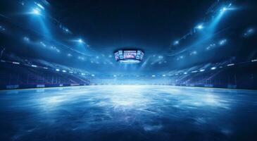 ai genererad ett hockey arena med lampor Bakom den foto