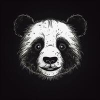 ai genererad oärlig logotyp terar en panda huvud i vit på en svart bakgrund. generativ ai foto