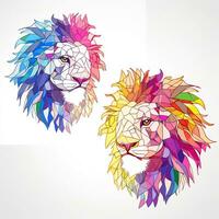 ai genererad oärlig logotyp terar en lejon huvud i regnbåge på en vit bakgrund. generativ ai foto