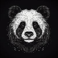 ai genererad oärlig logotyp terar en panda huvud i vit på en svart bakgrund. generativ ai foto