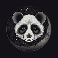 ai genererad oärlig logotyp terar en panda huvud i grå på en svart bakgrund. generativ ai foto