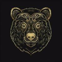 ai genererad oärlig logotyp terar en Björn huvud i guld på en svart bakgrund. generativ ai foto