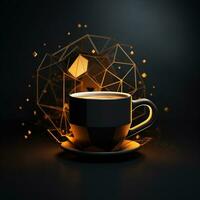 ai genererad 3d logotyp terar en kaffe kopp med geometrisk former. generativ ai foto