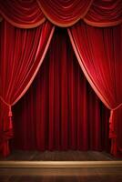 ai genererad en klassisk teater skede med röd sammet gardiner och anpassningsbar kopia text foto