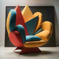 ai genererad modern stol med färgrik kuddar i levande rum, generativ ai foto