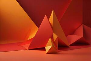 ai genererad abstrakt bakgrund av röd och orange geometrisk former. ai genererad foto