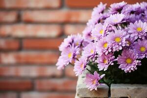 ai genererad blommor på tegel vägg foto