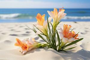 ai genererad blommor på strand foto