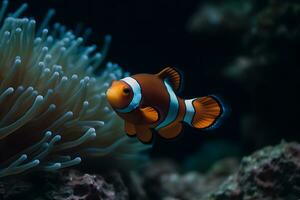 ai genererad clown fisk marin liv anemon rev. neuralt nätverk ai genererad foto