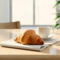 ai genererad mängd av visuellt lockande färsk bakad franska croissanter foto