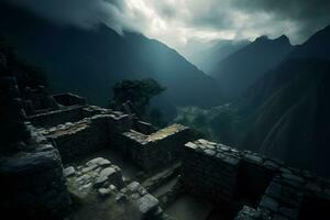 ai genererad machu picchu, en peruvian historisk fristad. neuralt nätverk ai genererad foto