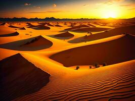 ai genererad sand sanddyner i de sahara öken- på solnedgång. generativ ai foto