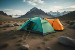 ai genererad tält camping i de öken, generativ ai foto
