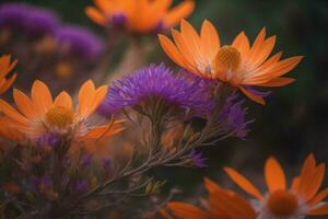 ai genererad färgrik sommar blommor i de trädgård. mjuk fokus, grund dof. generativ ai foto