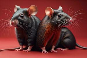 ai genererad två svart råttor på en röd bakgrund. ai genererad foto