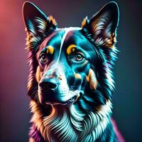 ai genererad porträtt av en tysk herde hund. studio skott på en mörk bakgrund. ai genererad foto