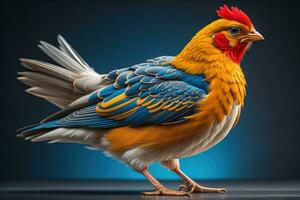 ai genererad färgrik kyckling på en fast Färg bakgrund, studio Foto. ai generativ foto