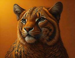 ai genererad tiger porträtt på en orange bakgrund. generativ ai foto