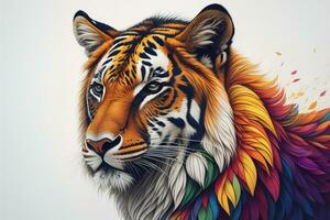ai genererad tiger huvud med färgrik bakgrund. ai generativ foto