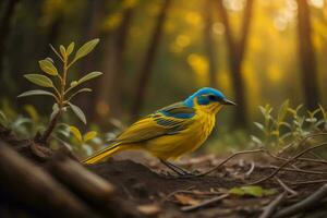 ai genererad skön fågel i natur, gulkrön bulbul, pycnonotus goiavier. generativ ai foto