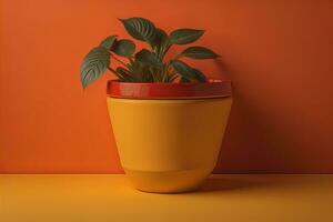 ai genererad växt i pott på orange bakgrund. generativ ai foto